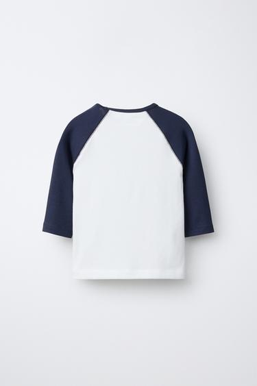 RAGLAN SLEEVE T-SHIRT WITH TEXT AND MODAL BLEND - Navy / White by Zara - Image 1