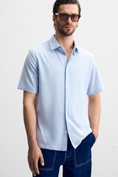 REGULAR FIT SOFT SHIRT - Blue/White by Zara - Image 4