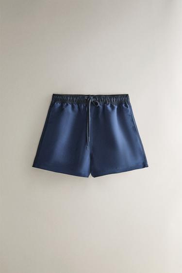 COSTUME MARE UOMO TINTA UNITA A CONTRASTO - Blu di Zara - Immagine 0