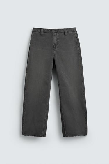 WASHED RELAXED FIT CHINO TROUSERS - Grey by Zara
