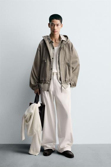 ÁO KHOÁC VẢI BẠC MÀU CÓ MŨ - Xanh lục từ Zara