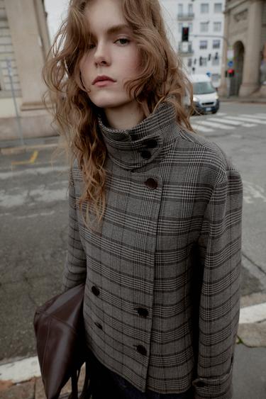 CHECKED DOUBLE-BREASTED JACKET - Brown / Ecru by Zara - Image 4