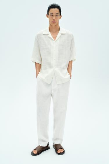 Zara 100% 亞麻長褲 - 白色