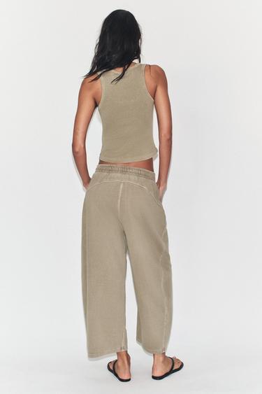 WASHED-EFFECT PLUSH TROUSERS - Dark beige by Zara