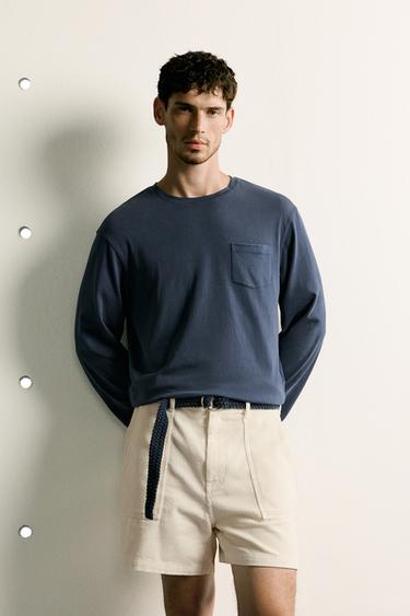 REGULAR FIT LONG SLEEVE T-SHIRT - Navy blue by Zara