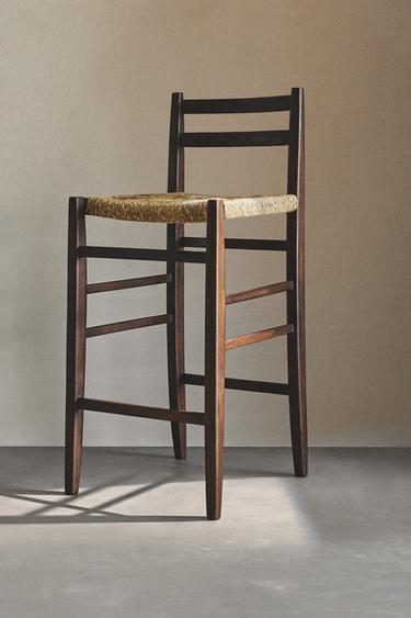 WOODEN STOOL WITH WOVEN DETAIL - Brown by Zara