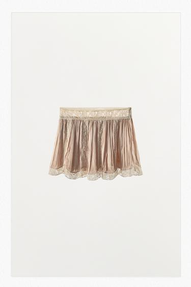 PLEATED LACE BEADED MINI SKIRT - Pink by Zara