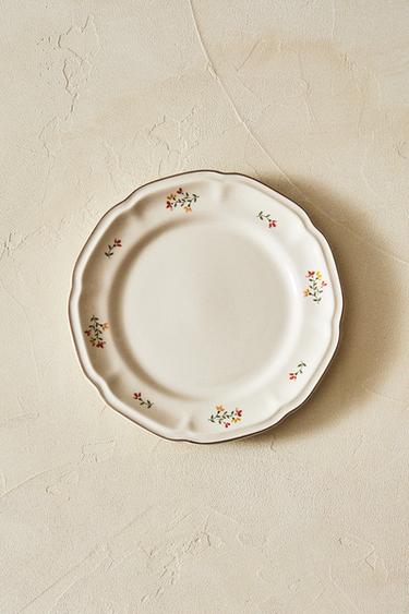 PORCELAIN DESSERT PLATE WITH FLORAL PRINT - Cream by Zara - Image 5