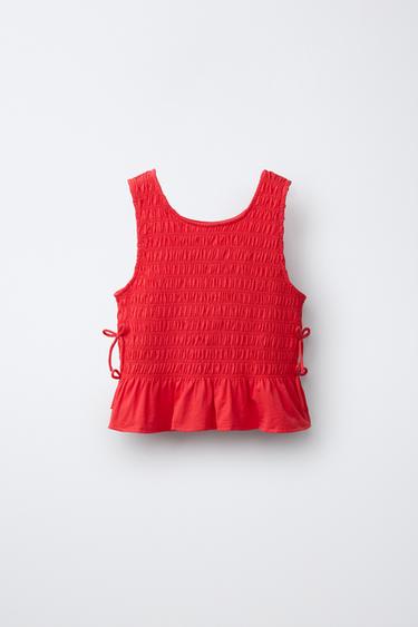 TOP WITH ELASTICATED BOWS - Red by Zara