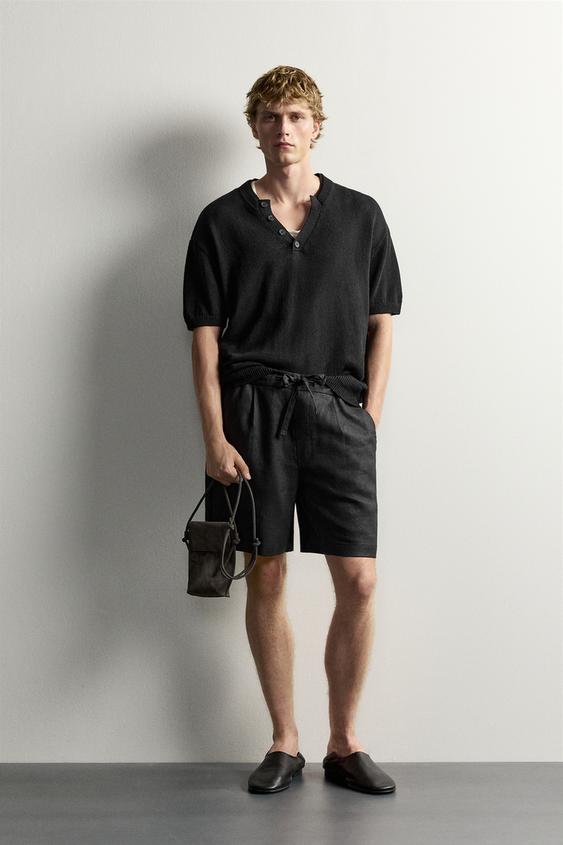 BERMUDA RELAXED FIT 100% LINO - Negro de Zara - Imagen 0