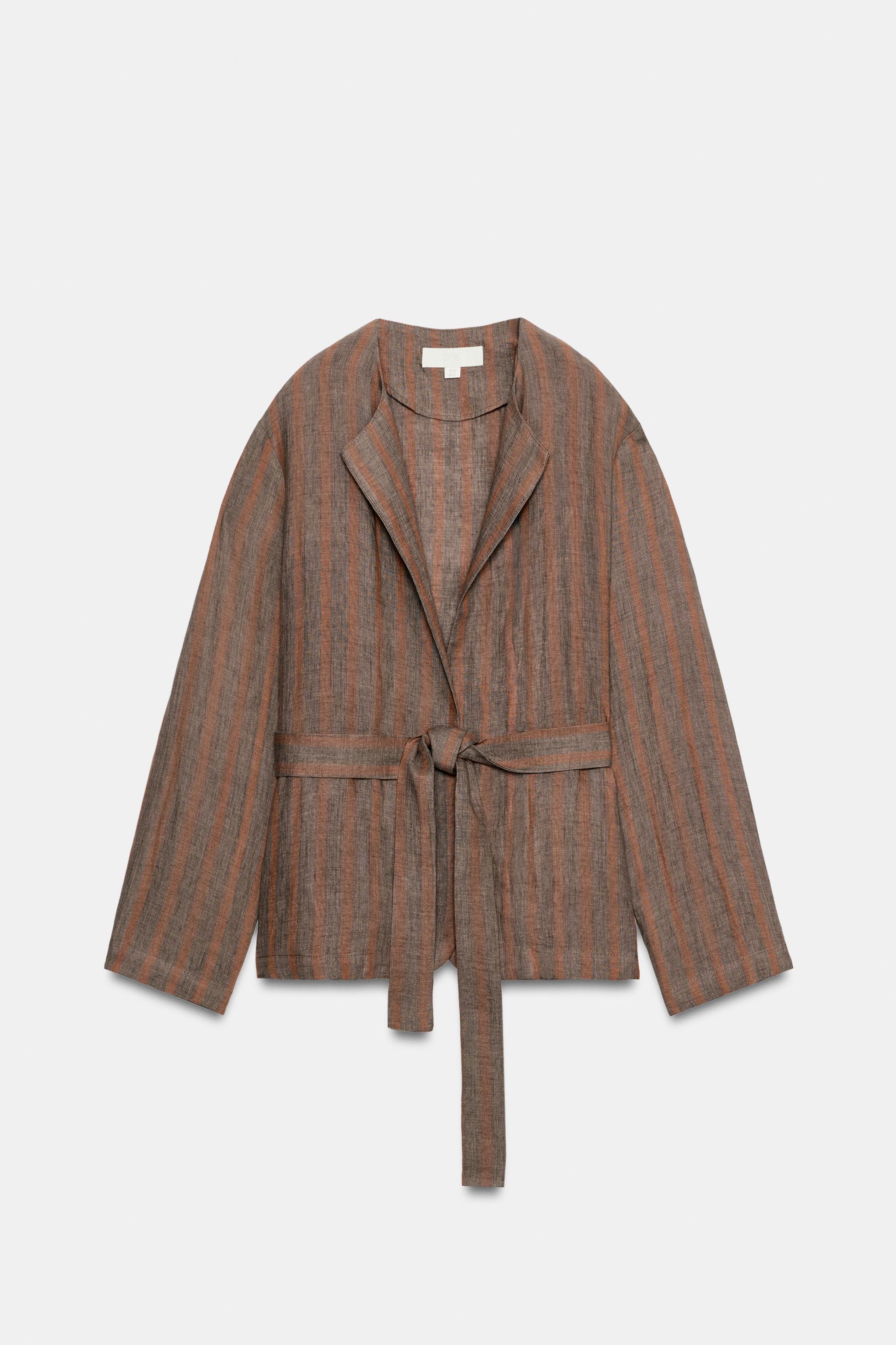 ストライプ柄リネン100%ブレザー - Brown Stripes | ZARA Japan / 日本