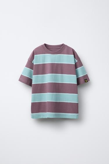 STRIPED T-SHIRT WITH LABEL - Purple by Zara