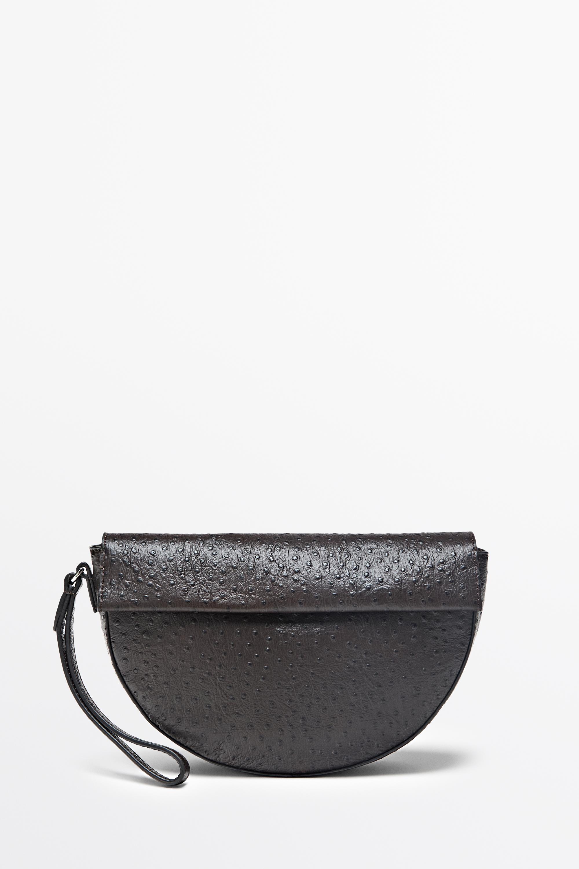 Textured nappa leather crescent handbag