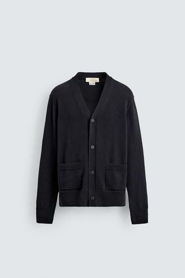 COTTON/LINEN CARDIGAN - Navy blue by Zara