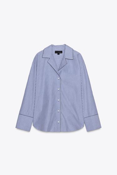 CHEMISE LISERÉS CONTRASTE ZW COLLECTION - Bleu / Blanc de Zara - Image 8
