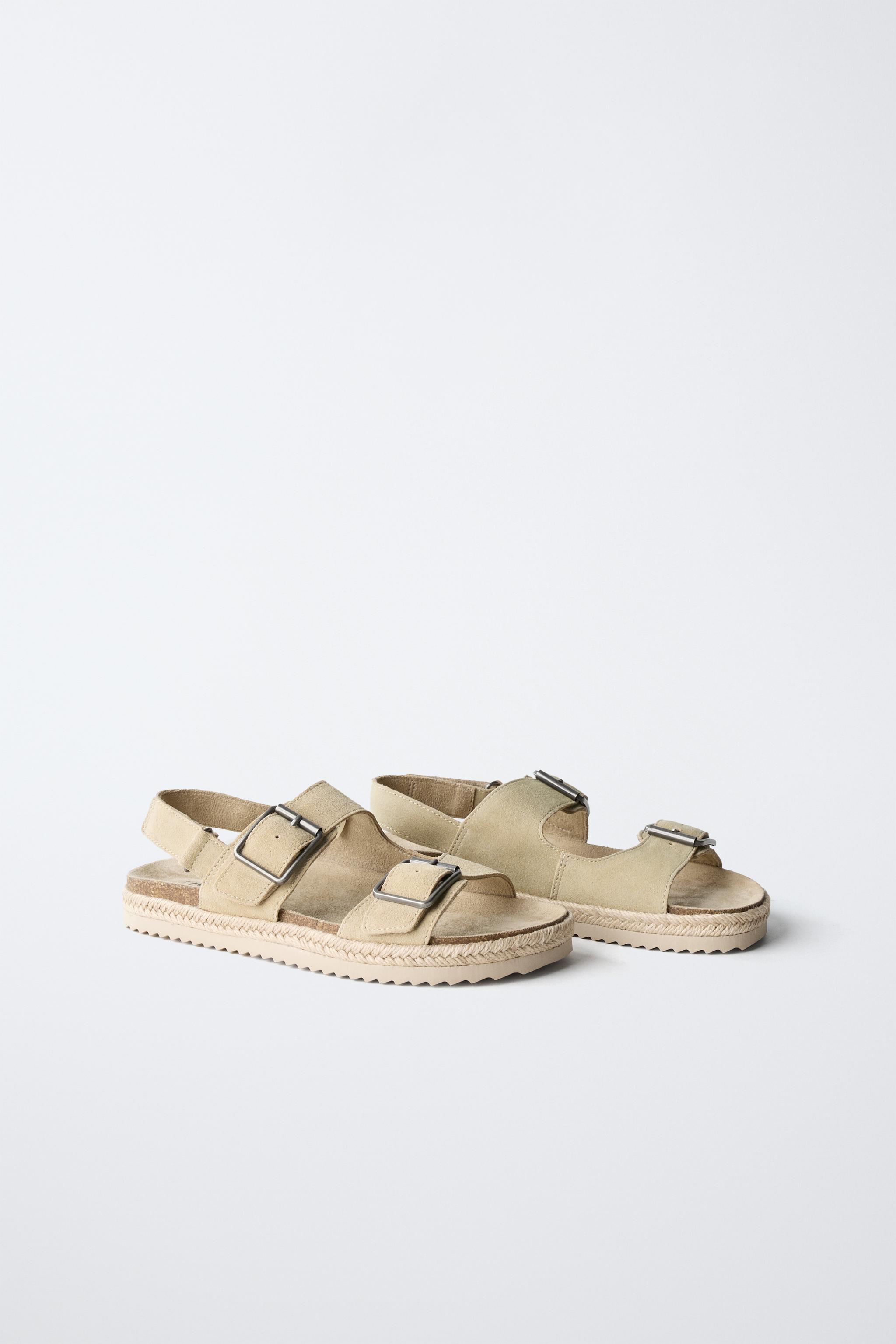 レザーバックルジュートサンダル - サンドブラウン | ZARA Japan
