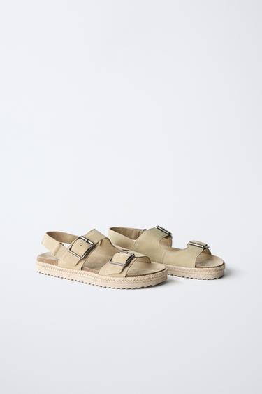 Zara LEATHER SANDALS WITH JUTE BUCKLES - Sandy Brown