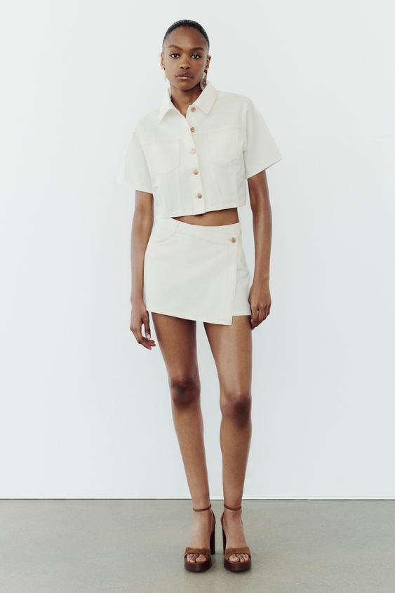 Camisas Zara Z1975 Cropped Mujer Marrones Y CAMISA CROP BOLSILLOS