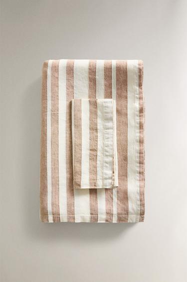 Zara LINEN TABLECLOTH WITH STRIPES - 淺米色