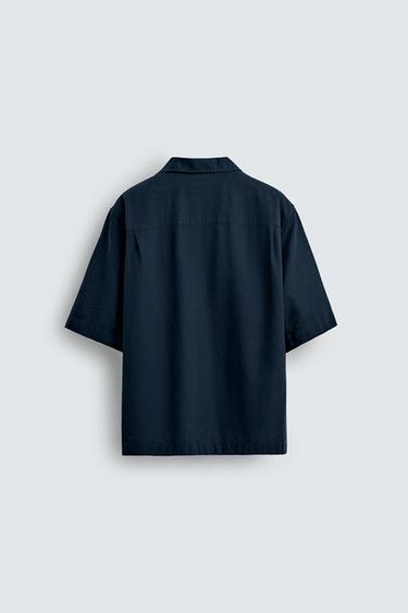 CHEMISE POLO EN COTON ET LIN - Bleu marine de Zara - Image 6