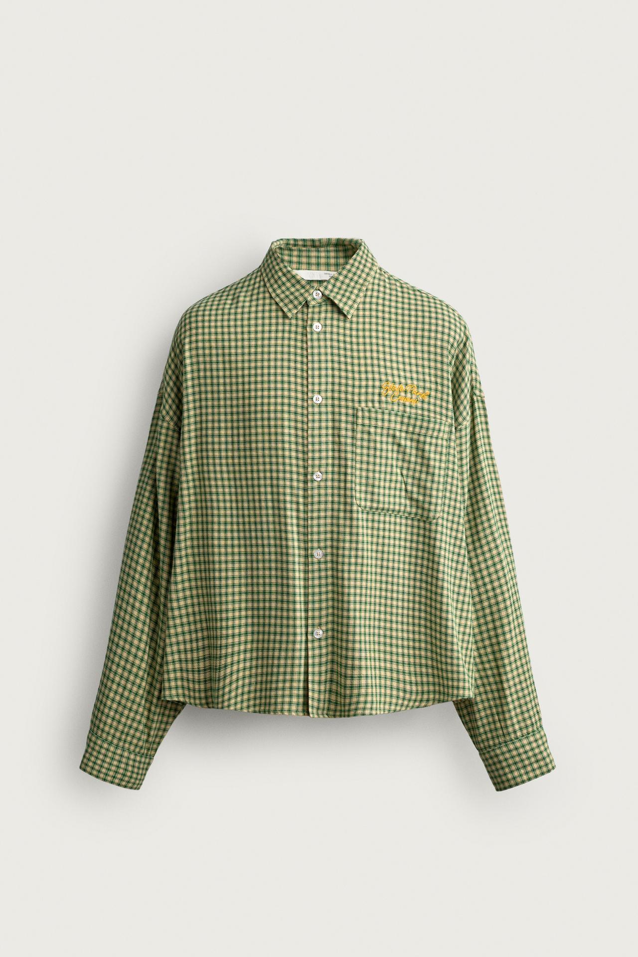 EMBROIDERED PLAID SHIRT — Green / Ecru