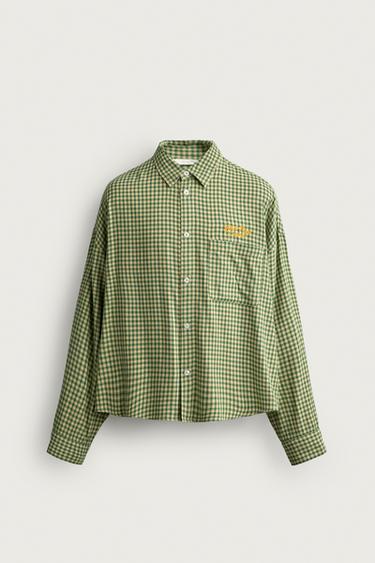EMBROIDERED PLAID SHIRT — Green / Ecru 1