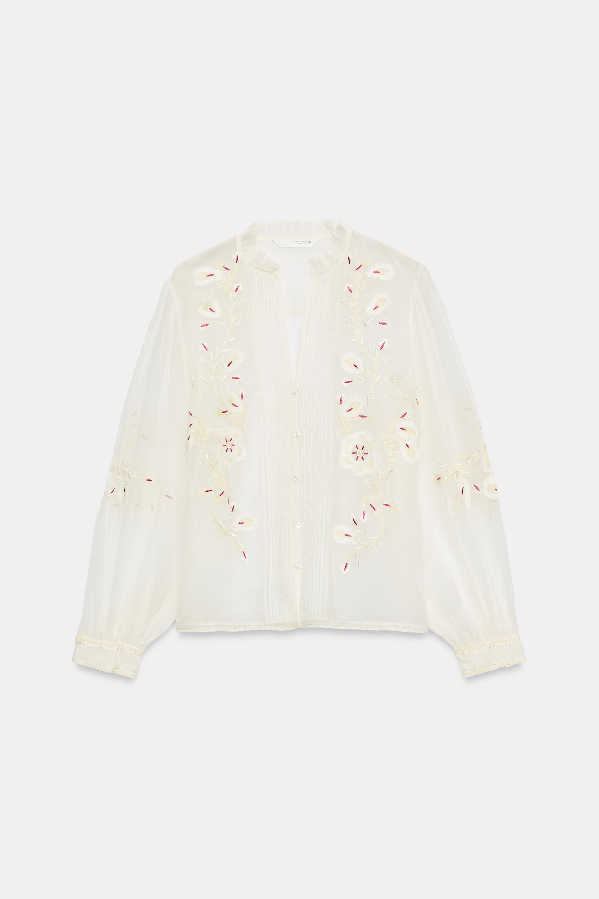 Женские рубашки Zara ZW COLLECTION EMBROIDERED ORGANZA SHIRT — фото 4
