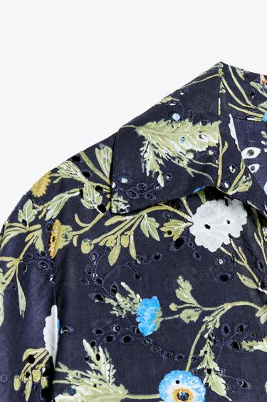 PRINTED SHIRT WITH CUTWORK EMBROIDERY - Blue / Navy by Zara - Image 7
