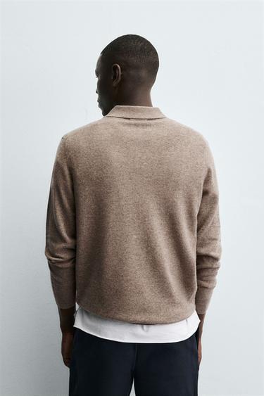 POLO EN MAILLE REGULAR FIT MÉLANGE DE LAINE - Marron clair chiné de Zara - Image 2