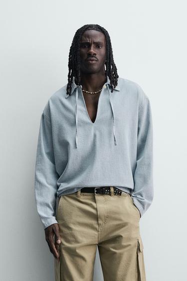 Zara LIGHTWEIGHT DENIM POLO SHIRT - Sky blue