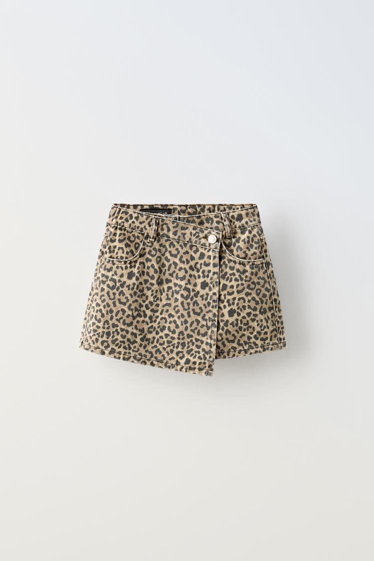 Denim Skirt Bermuda Leopardo Zara Mudd Leopard Cheetah Print Denim - Main Image