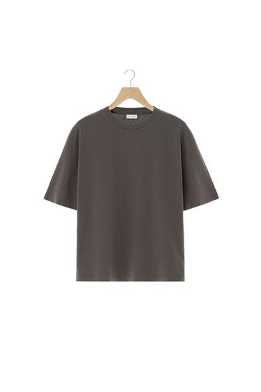 REGULAR FIT HEAVYWEIGHT T-SHIRT - Grå/Taupe fra Zara