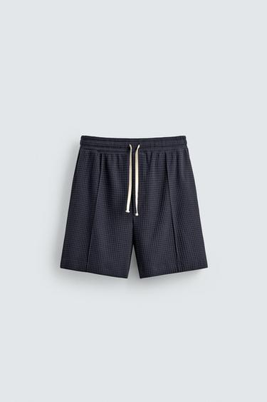 Zara TEXTURED JOGGER SHORTS - Blue