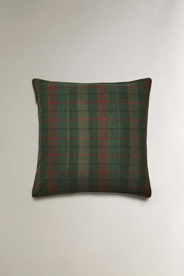 CHRISTMAS TARTAN COTTON PILLOWCASE - Dark green by Zara - Image 2