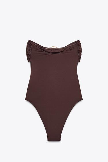 BANDEAU SWIMSUIT WITH METAL DETAIL - Brown by Zara - Image 4