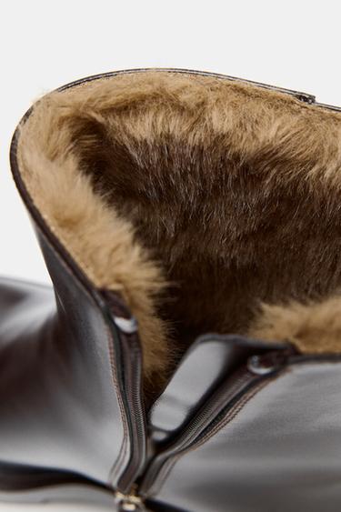 HEELED ANKLE BOOTS WITH FAUX FUR LINING - Brown by Zara - Image 4