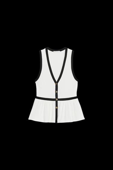 RIBBED BUTTON TOP - Black / White by Zara - Image 0