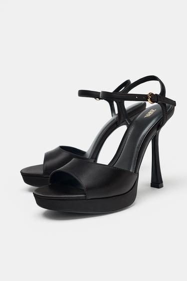SATIN-EFFECT HEELED SANDALS - Black by Zara - Image 4