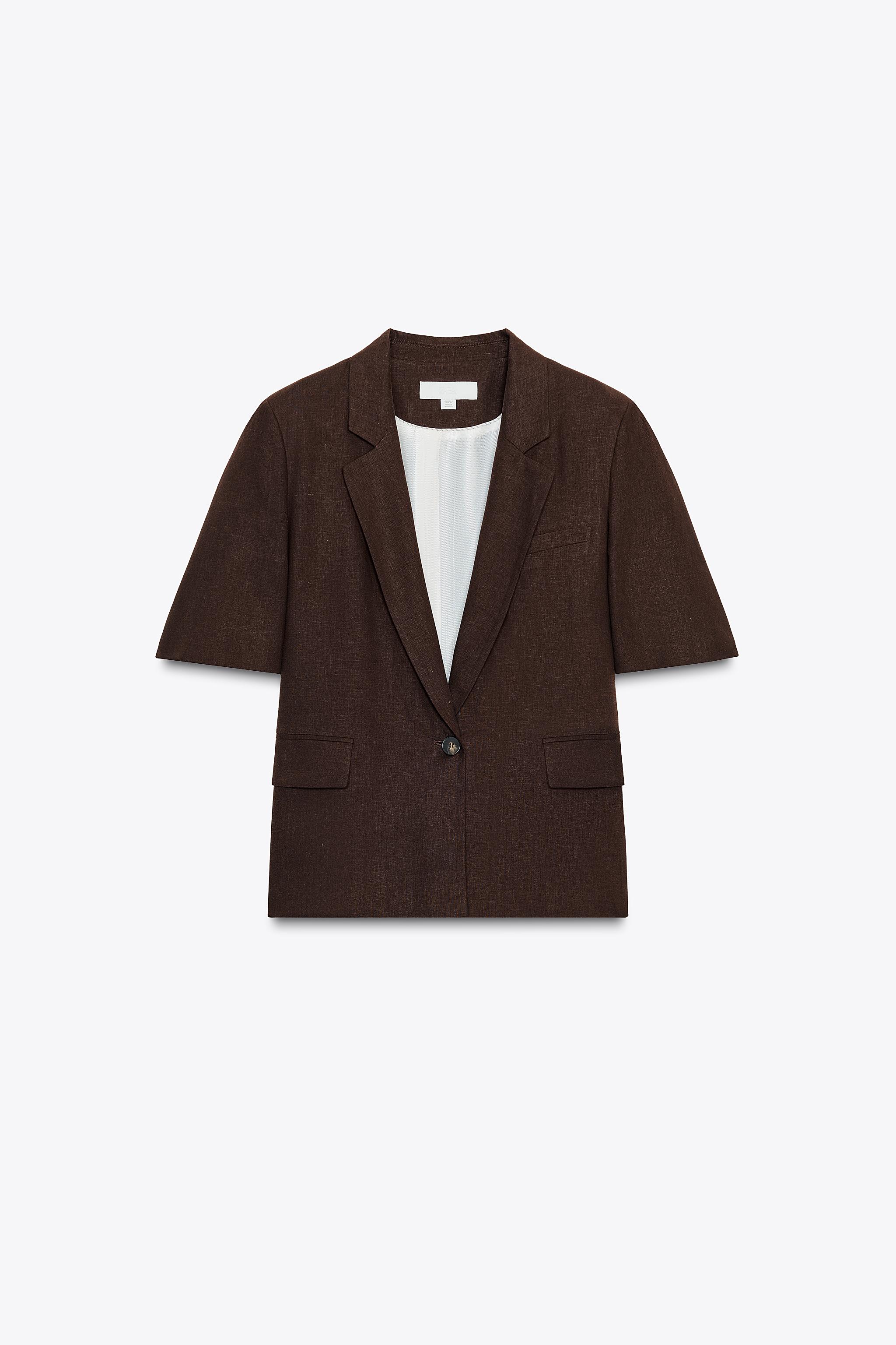 SHORT SLEEVE LINEN BLAZER - Brown | ZARA United States