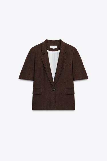 BLAZER AVEC LIN MANCHES COURTES - Marron de Zara - Image 5