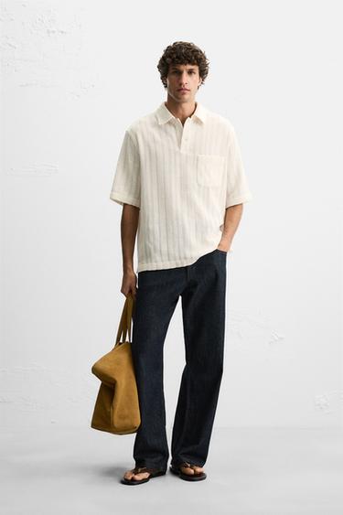 TEXTURED LACE POLO SHIRT - Ecru by Zara