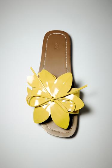 LEATHER FLOWER SANDALS - Lime Green by Zara