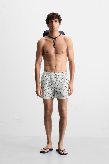 GEOMETRIC PRINT MID-LENGTH SWIMMING TRUNKS - Ecru by Zara - Image 0