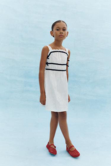 Zara CONTRAST BOW DRESS - Ecru