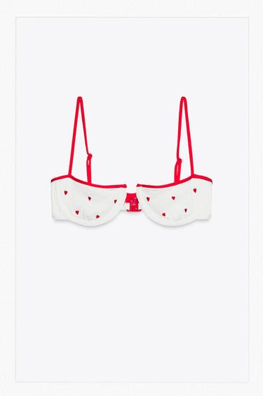 EMBROIDERED ELASTIC UNDERWIRED BIKINI TOP - Ecru by Zara