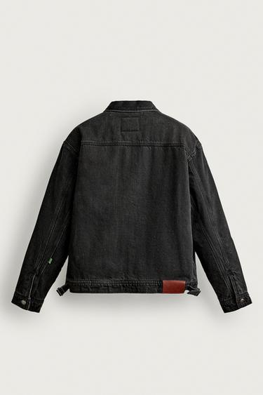 EMBROIDERED PADDED DENIM JACKET — Black 2