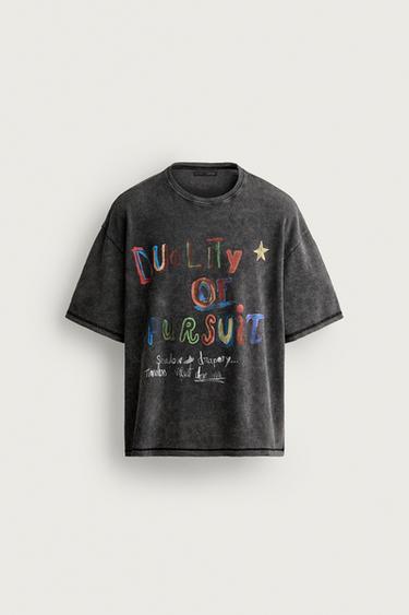 CAMISETA PUNTO ESTAMPADO LAVADO - Negro lavado de Zara