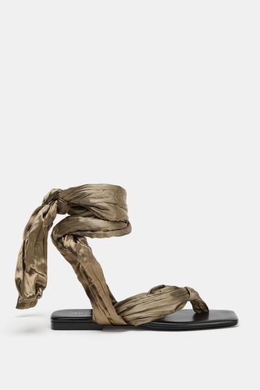 KNOTTED FLAT SANDALS - Olive Green by Zara