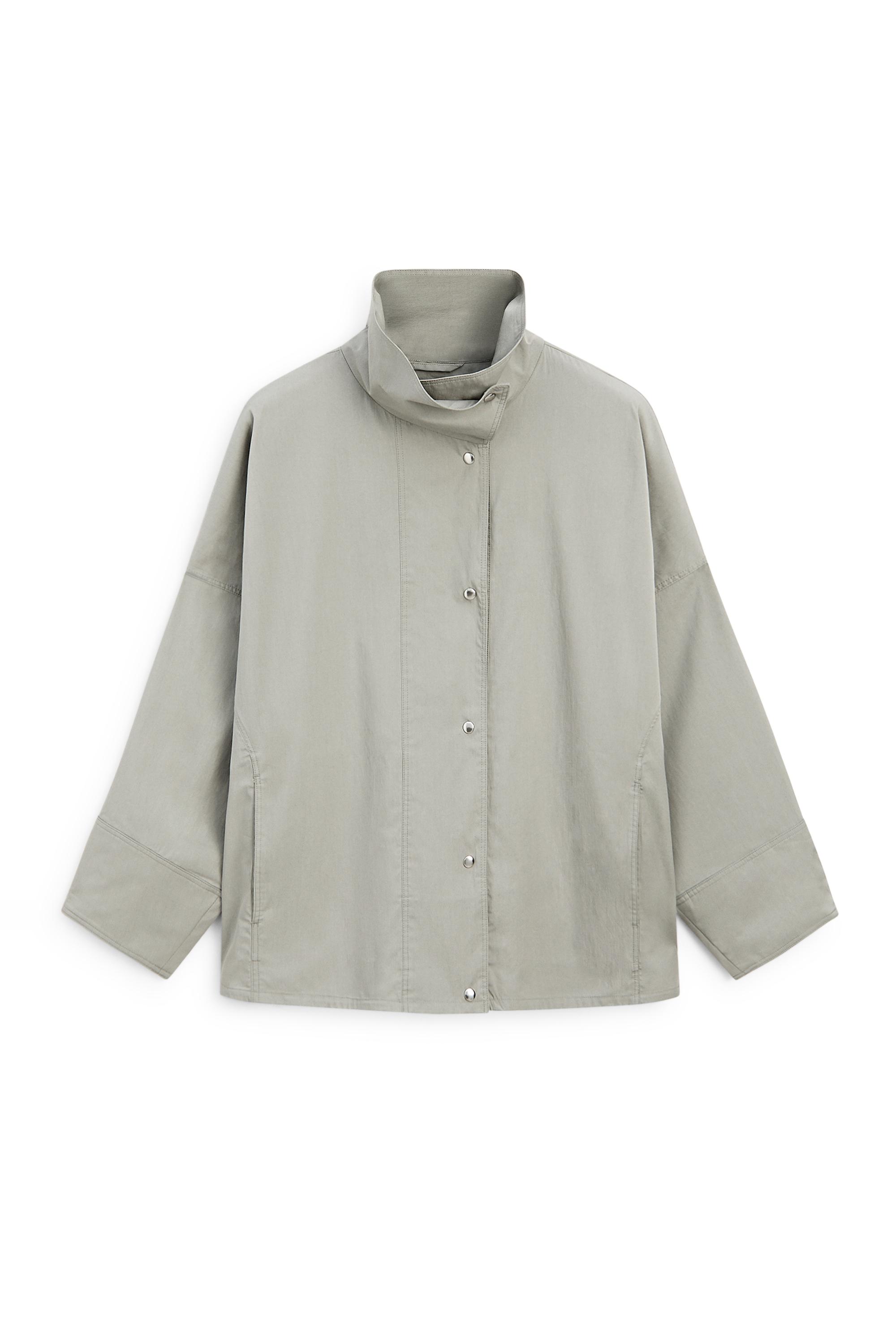 Cotton blend high neck jacket - Blue gray | ZARA United States