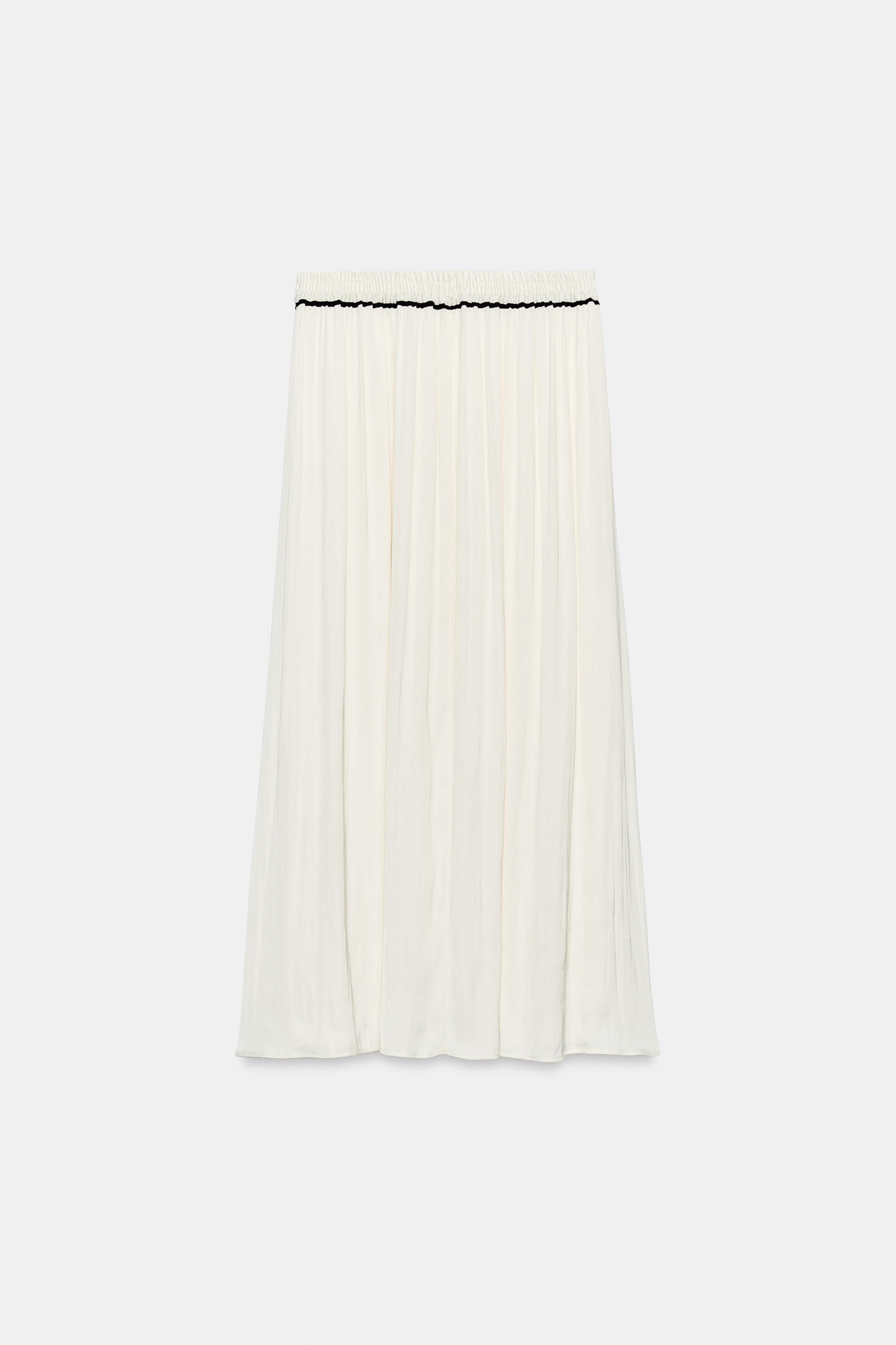 CONTRAST TRIM SATIN MIDI SKIRT